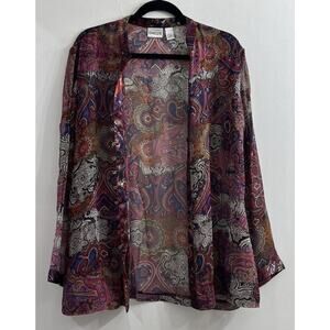 Chicos Medium (2)‎ 100% Silk Chiffon Sheer Split Neck Tunic Top Artsy Lagenlook